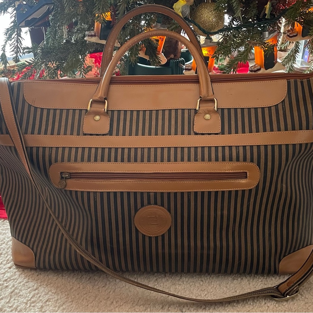 FENDI vintage Classic Brown and Tan Striped Men's Duffel Bag